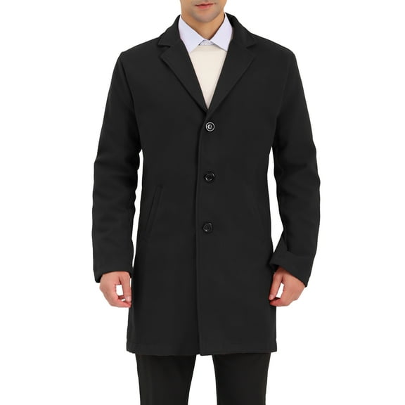 INSPIRE CHIC Men's Trench Coat Slim Fit Single Breasted Warm Long Overcoat Black M