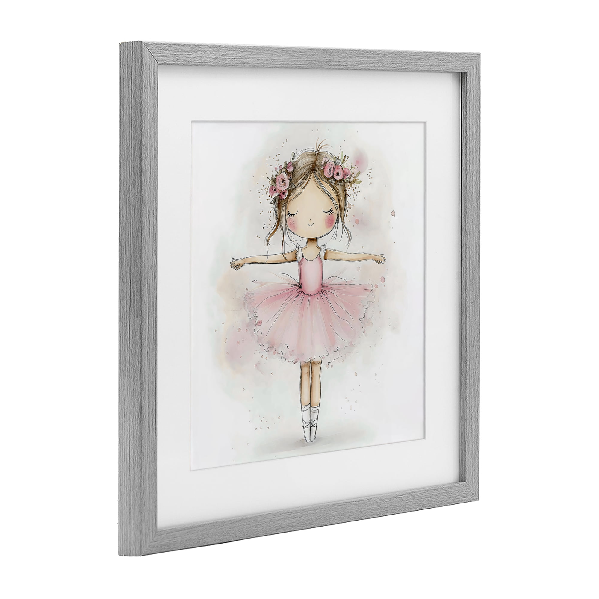 Stupell Industries Flower Ballerina in Pink Tutu Gray Framed Print Under Glass, design by Creative Studio