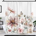 thumbnail image 2 of Farmhouse Boho Floral Shower Curtain, Bright Pink Sage Teal Cream Tan Grey White Rustic Flowers Butterfly Fabric Shower Curtain, Cute Aesthetic Botanical Decorative Shower Curtain with 12 Hooks 72×72, 2 of 4