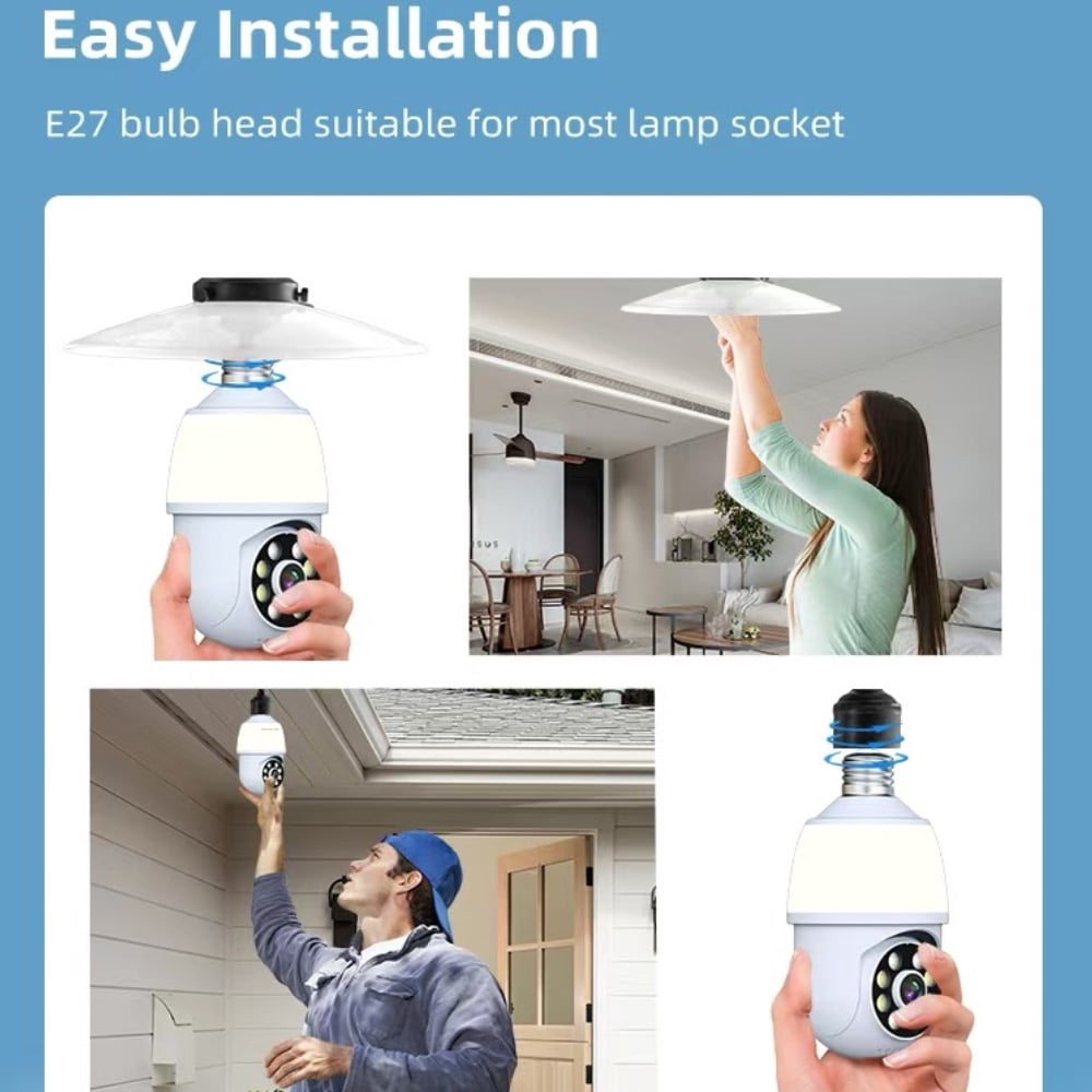 Light Bulb Security Camera with Flood Light 1080P 2.4GHz Wireless WiFi Light Socket Security Cameras, 355° Pan/Tilt  Human Motion Detection Alarm Colour Night Vision Works with Alexa
