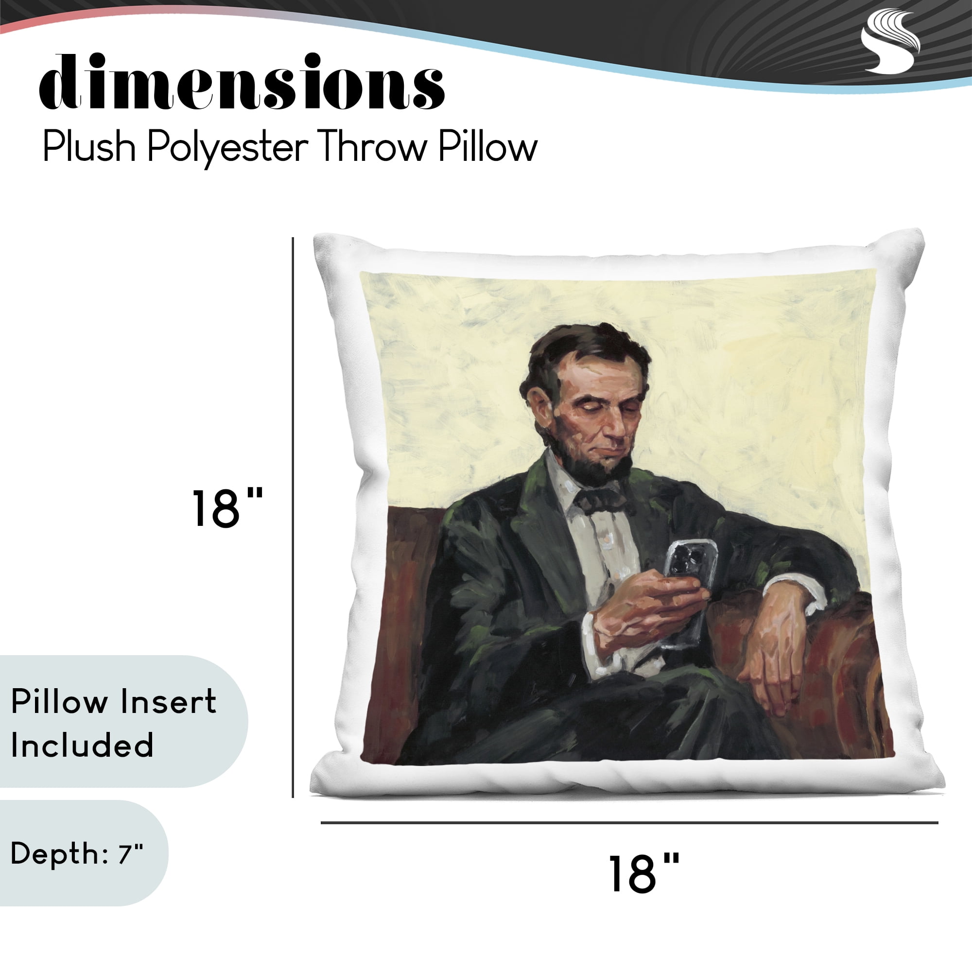 Stupell Industries Abe & Cell Phone Portrait Decorative Printed Throw Pillow, design by Studio Bautista, 18 x 7 x 18