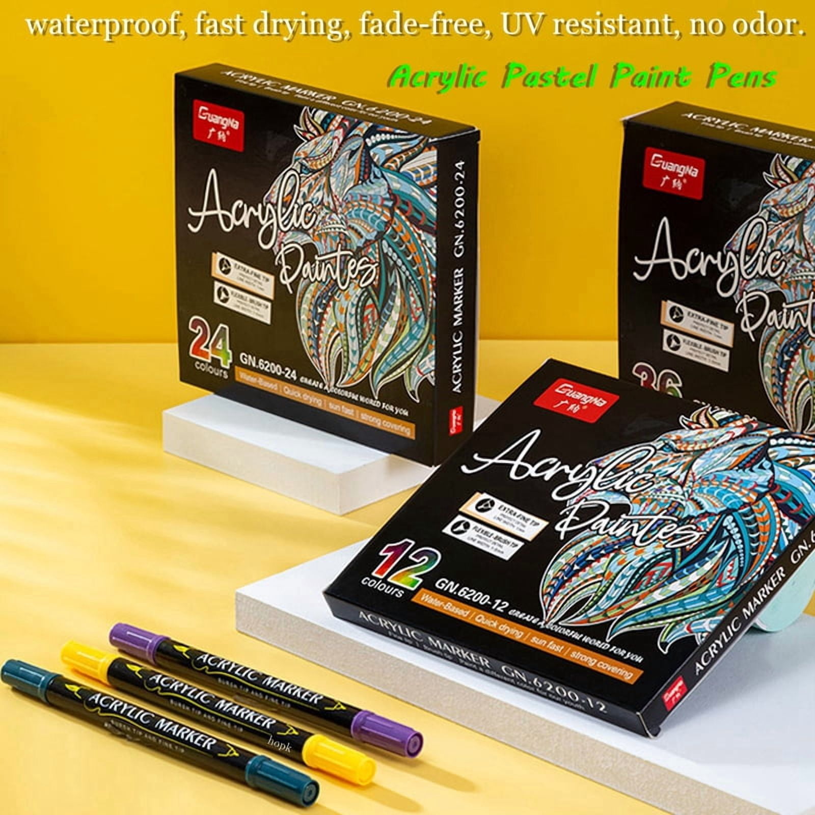 Dual Tip Acrylic Paint Pens, Extra Fine Tip and Brush Markers for Rock Painting Stone Wood Slices Ceramic Christmas Decorations Supplies
