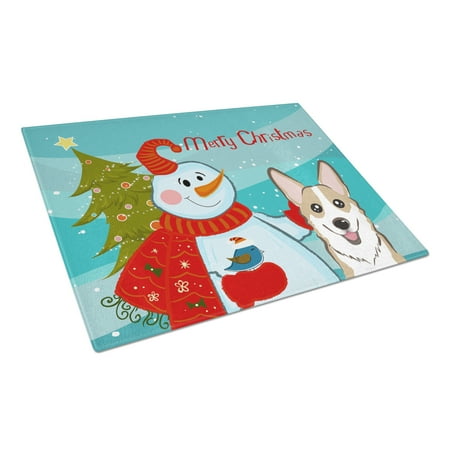 

Caroline s Treasures Snowman with Sable Corgi Glass Cutting Board Large