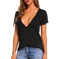 thumbnail image 3 of Tops for Women Deep V-Neck Shirts Summer Low Cut Top Short Sleeve Tshirts Trendy Clothes Fashion Clothing, 3 of 4