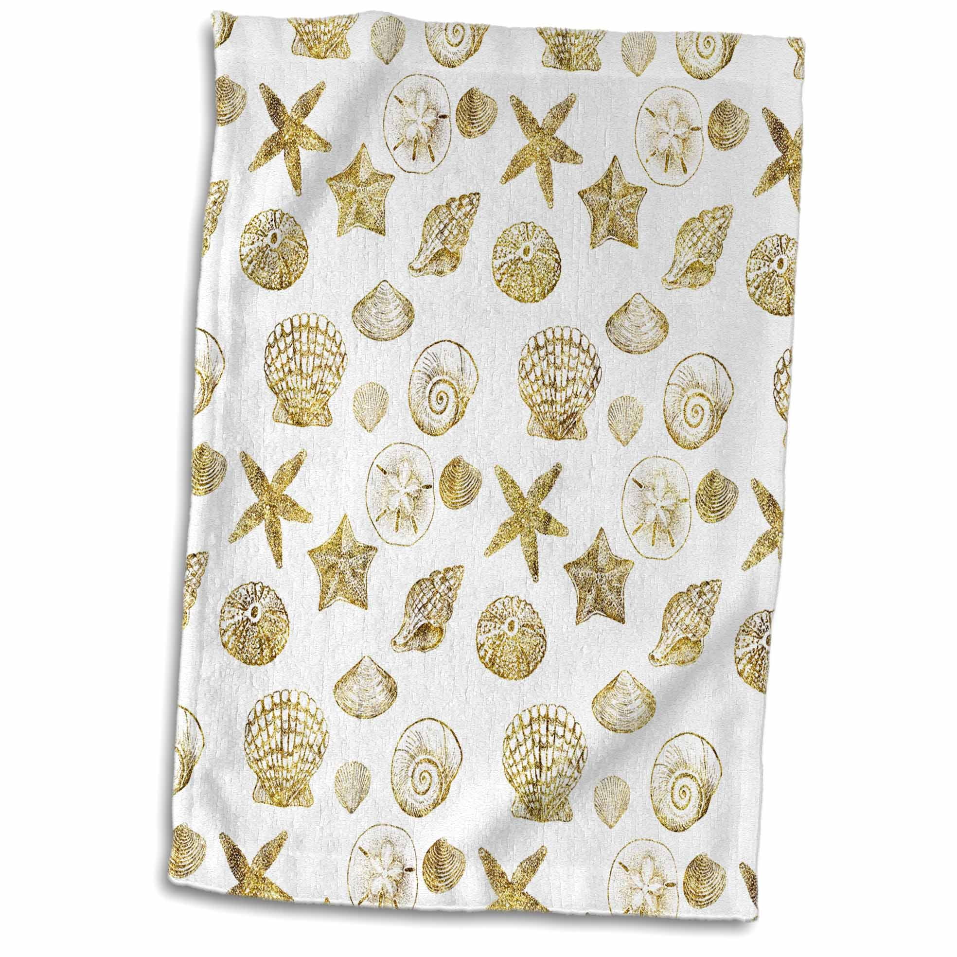 3dRose Print of Gold Sea Shells Towel, 15 by 22inch