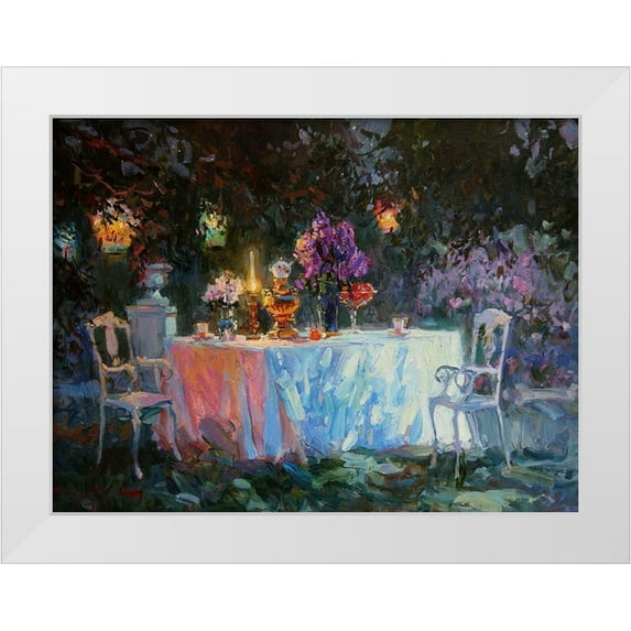 Sviridov, Sergei 14x12 White Modern Wood Framed Museum Art Print Titled - A Table in Garden VII