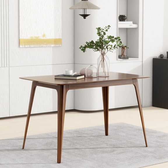 Mid-Century Modern Dining Table, Walnut Faux Wood Top with Solid Rubberwood Legs, 47.2 Inch Rectangle Kitchen Dining Table for 4, Easy Assembly, 250 lbs Capacity