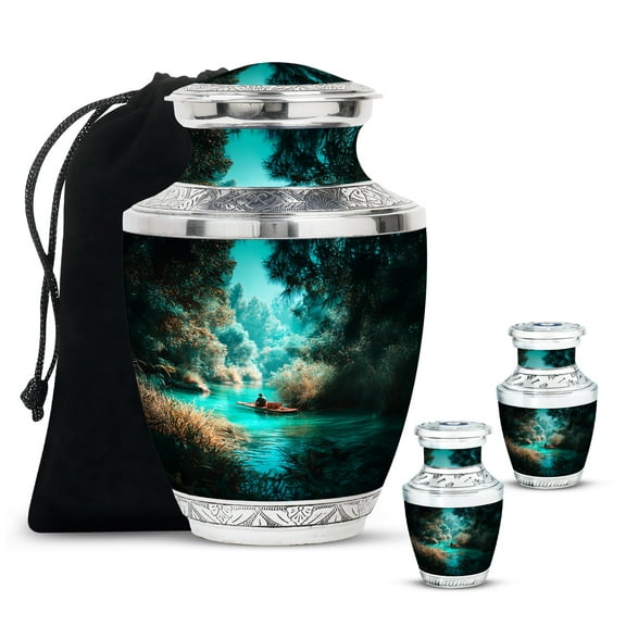 SABURIAL Fishing Urn - Funeral Decorative Ashes - Combo 2 - Large With 3 Inch Pack Of 2 - Burial Memorial Urns - Funeral Urns For Male & Female - Keepsake Urn Ash