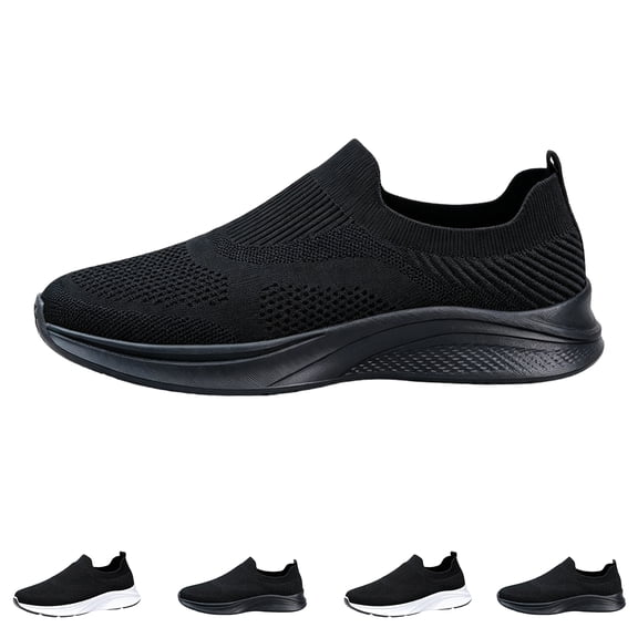 Domzle Men's Ultra Smooth Step Slip-in Sneakers Comfortable, Non-Slip, Memory Foam,Fit for Daily Walking Black