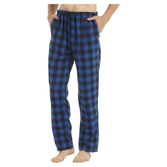 LANBAOSI Pantalon de Pyjama en Flanelle pour Homme Coton Super Doux Tissé Pantalon de Pyjama à Carreaux pour Homme Pantalon de Sommeil Taille Élastique Bas de Détente Taille Medium