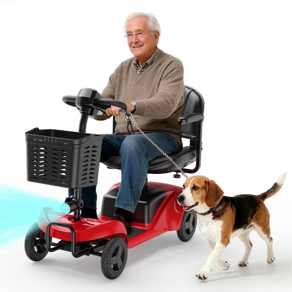 Mobility Scooter for Adults,4 Wheel Mobility Scooter,15 Miles Range,300LBS Capacity,Lightweight and Portable,with LED Headlights and Basket,Charger Included,Gifts Suitable for Elders (Red)