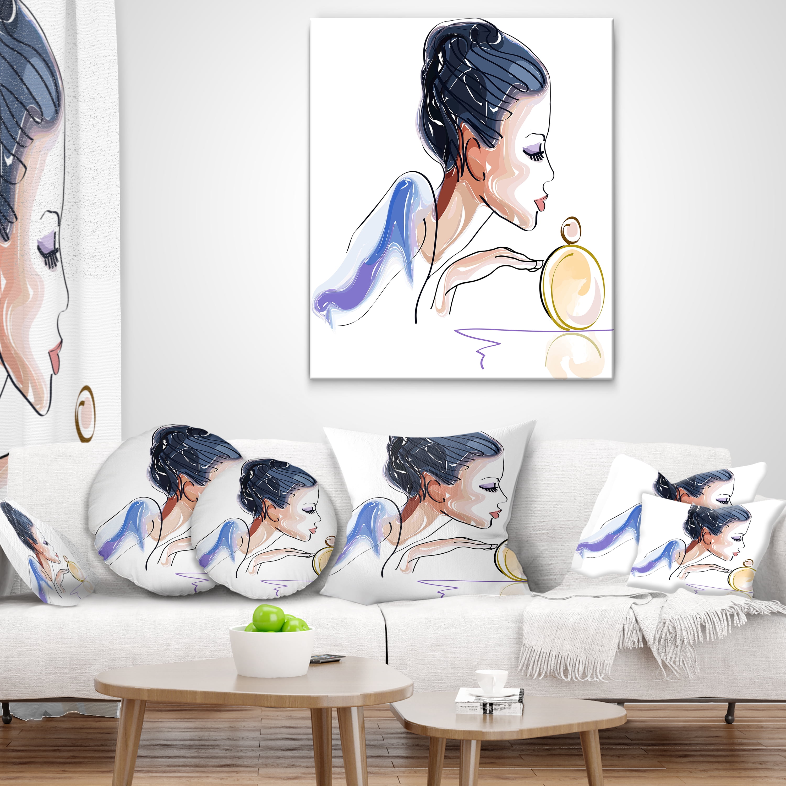 Designart Woman with Bottle of Perfume - Abstract Throw Pillow - 18x18