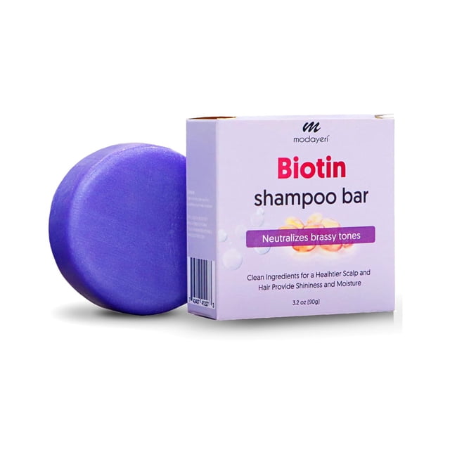 Barra de champú púrpura con infusión de biotina para cabello rubio - Champú tonificante natural iluminador y fortalecedor Cabello rubio aclarado y gris y cuidado del cabello sólido para mechones radia