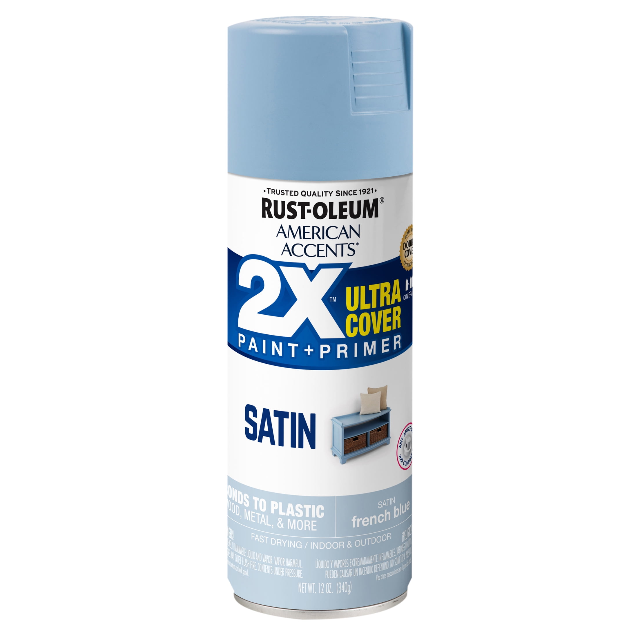 (2 pack) 6 Pack, French Blue Rust-Oleum American Accents 2X Ultra Cover Satin Spray Paint-327925, 12 oz