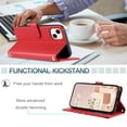 thumbnail image 4 of for iPhone 15 Plus Wallet Case, Premium PU Leather Magnetic Flip Folio Case with Wrist Strap Credit Card Holder for Women Men Crossbody Strap Phone Case Cover for iPhone 15 Plus, Red, 4 of 9
