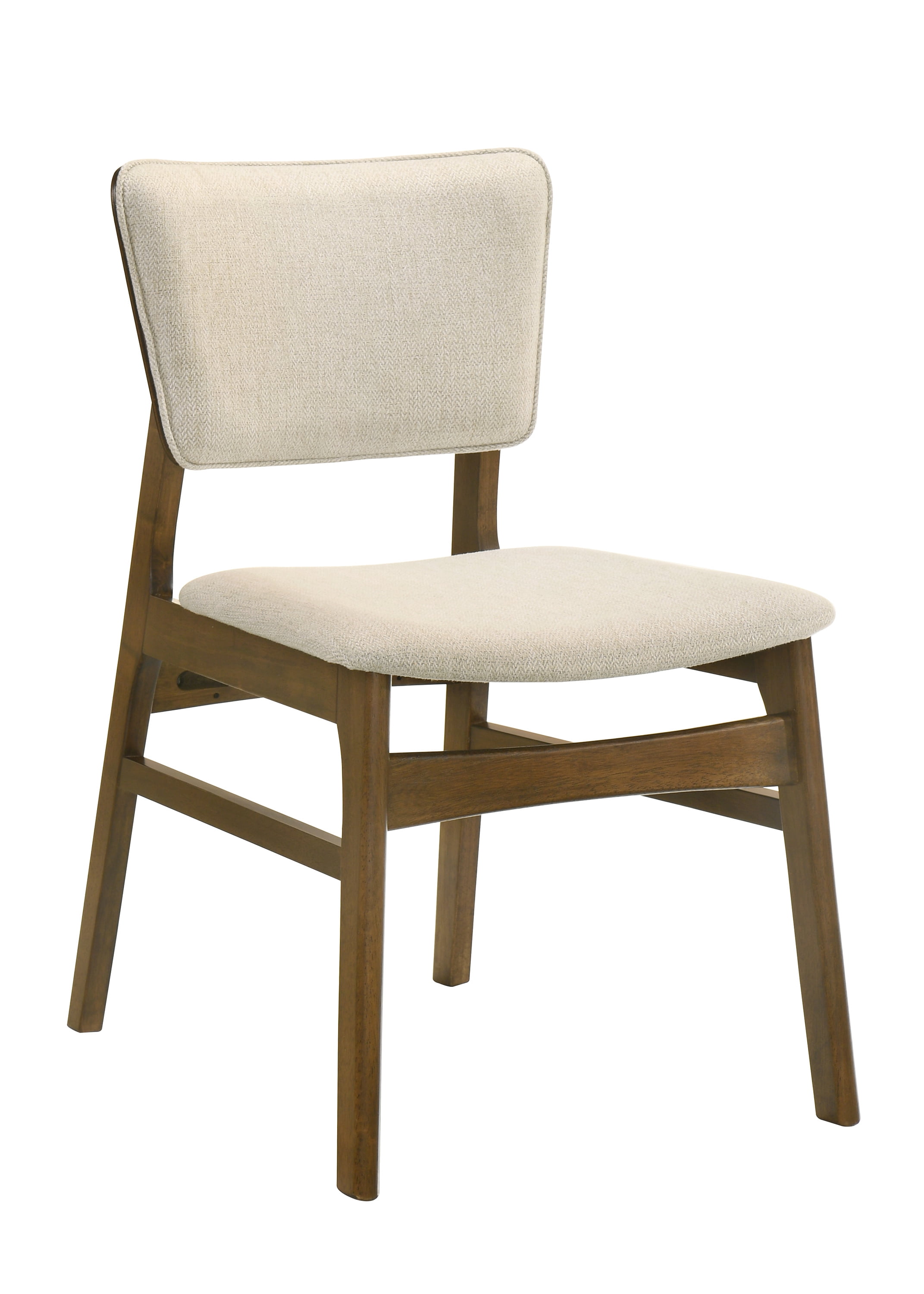2pc Mid-century Modern Upholstered Chairs Brown Finish Beige Fabric Upholstery Wooden Dining Room Furniture