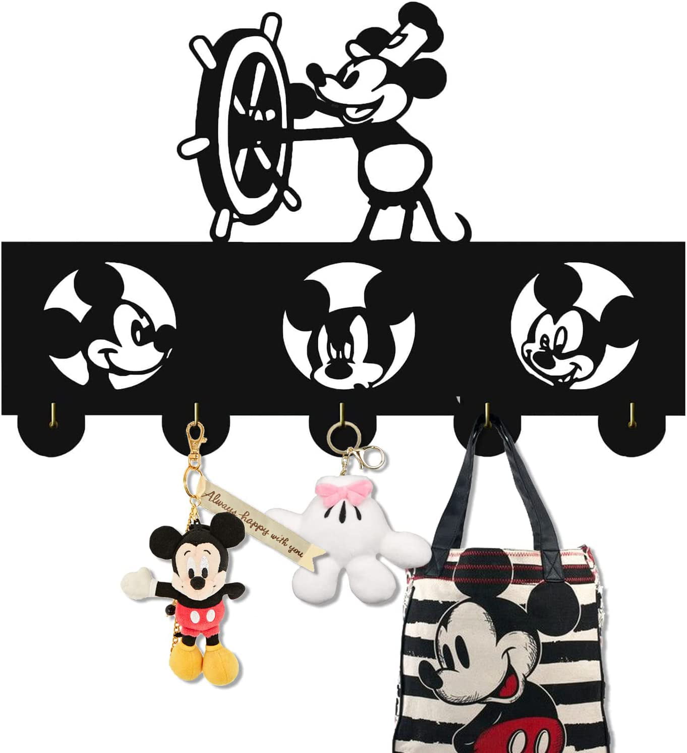 Mick Door Hooks,Disney Mickey Mouse Cartoon Animation Coat Hooks,Key Holder, Key Hanger for Wall、Entryway and Living Room ,Gift,5 Hooks Holder (a1) -  