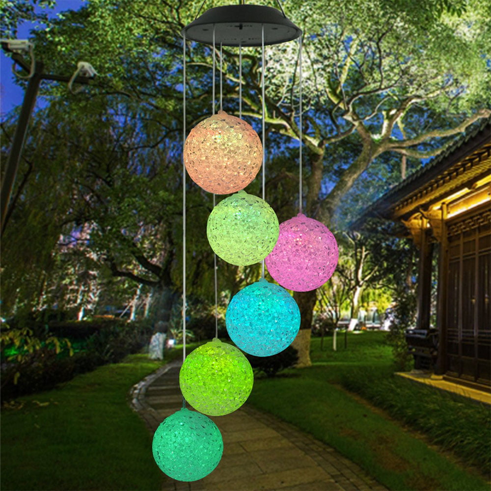 Deck Garden Home Pathway Yard Changing Color Ball Wind Chime,Spiral Spinner Windchime Portable Outdoor Decorative Romantic Windbell Light for Patio
