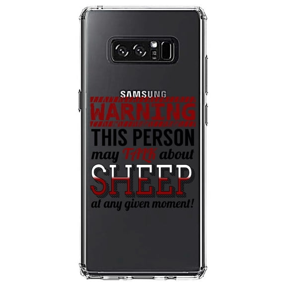 DistinctInk Clear Shockproof Hybrid Case for Samsung Galaxy Note 8 - TPU Bumper Acrylic Back Tempered Glass Screen Protector - WARNING This Person May Talk About Sheep