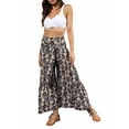 thumbnail image 4 of hirigin Women Boho High Waist Wide Leg Pants Summer Casual Palazzo Flowy Front Ties Beach Trousers Bohemian Clothes, S/ M/ L/ XL, 4 of 8