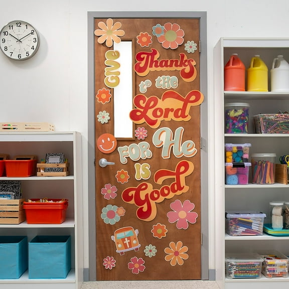 Fun Express Religious Groovy Give Thanks to the Lord Classroom Door Decorating Kit - 26 Pieces