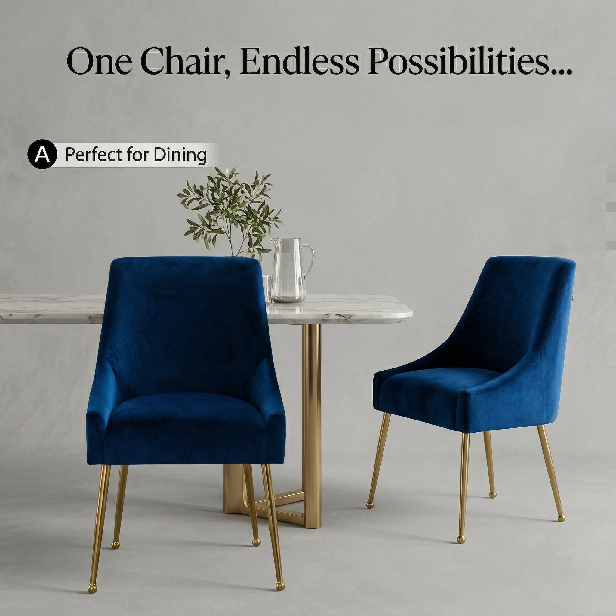Restworld Velvet Dining Chairs Set of 2, Modern Upholstered Dining Chairs with Gold Metal Legs,Tufted Dining Chairs for Living Room, Bedroom, Kitchen,Blue
