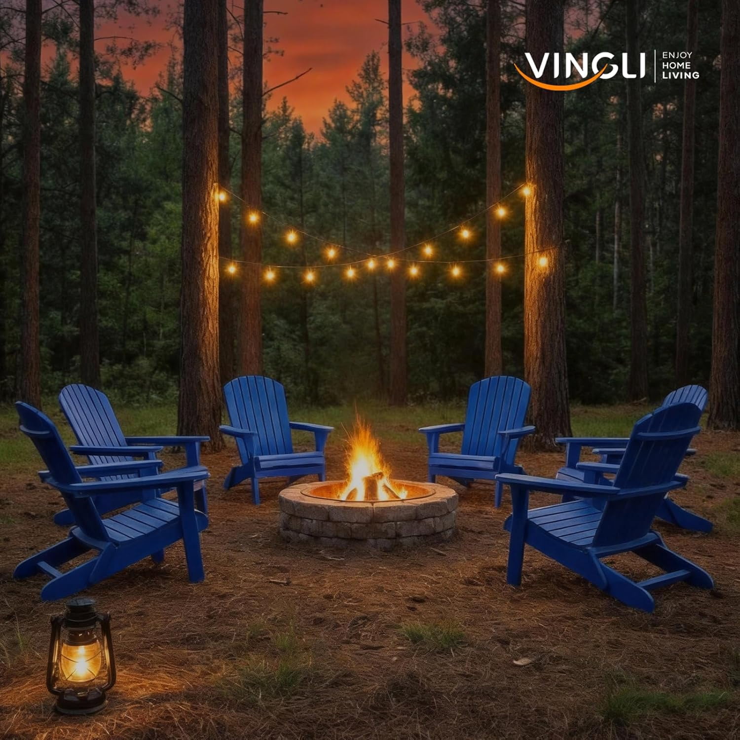 PEXMOR Folding Adirondack Chair Set of 6, Wood Accent Fire Pit Chair, Outdoor Patio Lounge