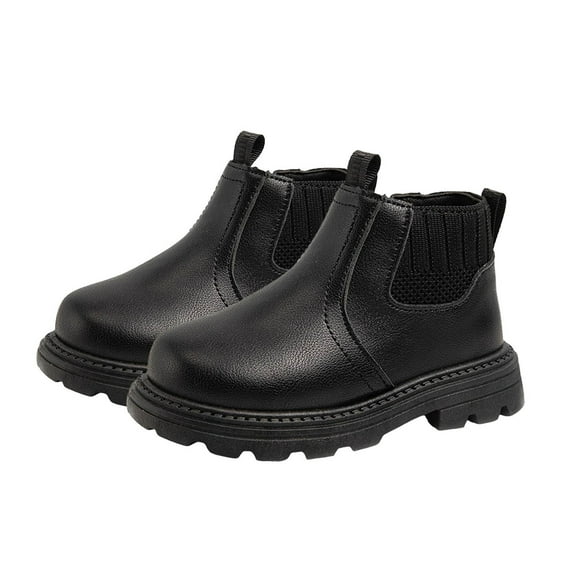 Dakaela Toddler Girls Boys Combat Ankle Boots Little Kid Waterproof Chelsea Fall Booties Leather Comfort Outdoor Work Shoes Black 8.5