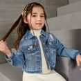 thumbnail image 4 of Mercatoo Kids Girls Denim Jackets Ripped Distressed 𝐕intage Casual Jeans Coats Long Sleeve Fall Button Front Jeans Outwear, 4 of 7