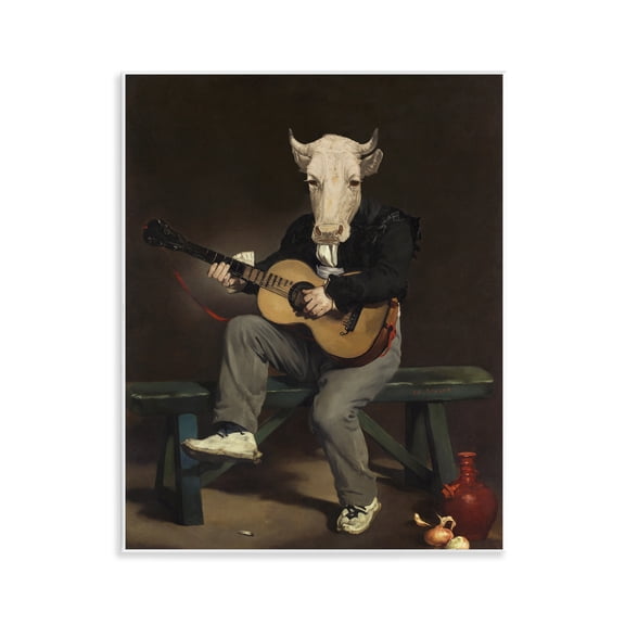 Stupell Industries Cow Playing Guitar Novelty & Humor Painting Unframed Art Print Wall Art, 11 x 14