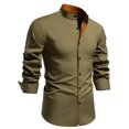 thumbnail image 2 of VSSSJ Dress Shirt for Men Long Sleeve Banded Collar Button Down Color Block Shirt Slim Fit Wrinkle Free Business Casual Formal Shirts Green S, 2 of 7