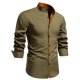 thumbnail image 1 of Blusa y camisa de manga larga con cuello alto para hombre, informal, lisa, a la moda, con botones, de poliéster, 1 of 7