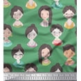 thumbnail image 1 of Soimoi Vert Voile de Coton Femmes Visage Humain Figure Tissu Imprime par Yard 56 Pouces de Large, 1 of 5