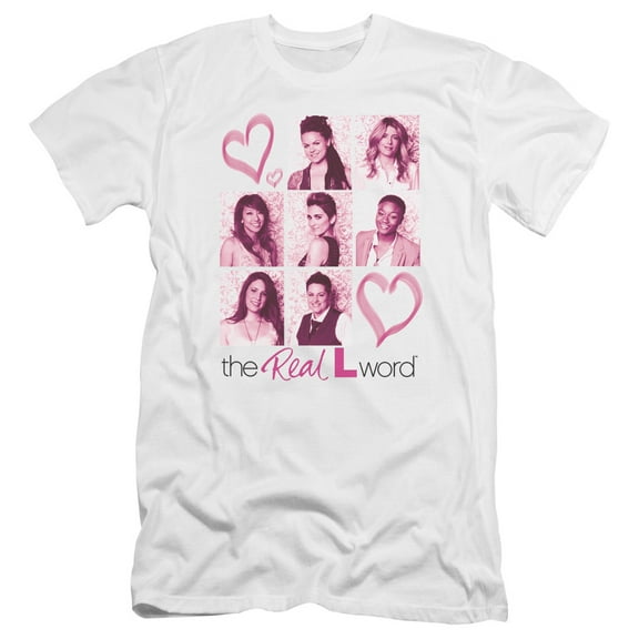 Real L Word Hearts Premium Adult Slim Fit 30/1 T-Shirt White