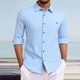thumbnail image 1 of pstuiky Camisas para hombre de manga larga, Camisa tipo cárdigan de manga larga con botones y bolsillos informales de color liso para hombre Tops casuales para hombres m, 1 of 8