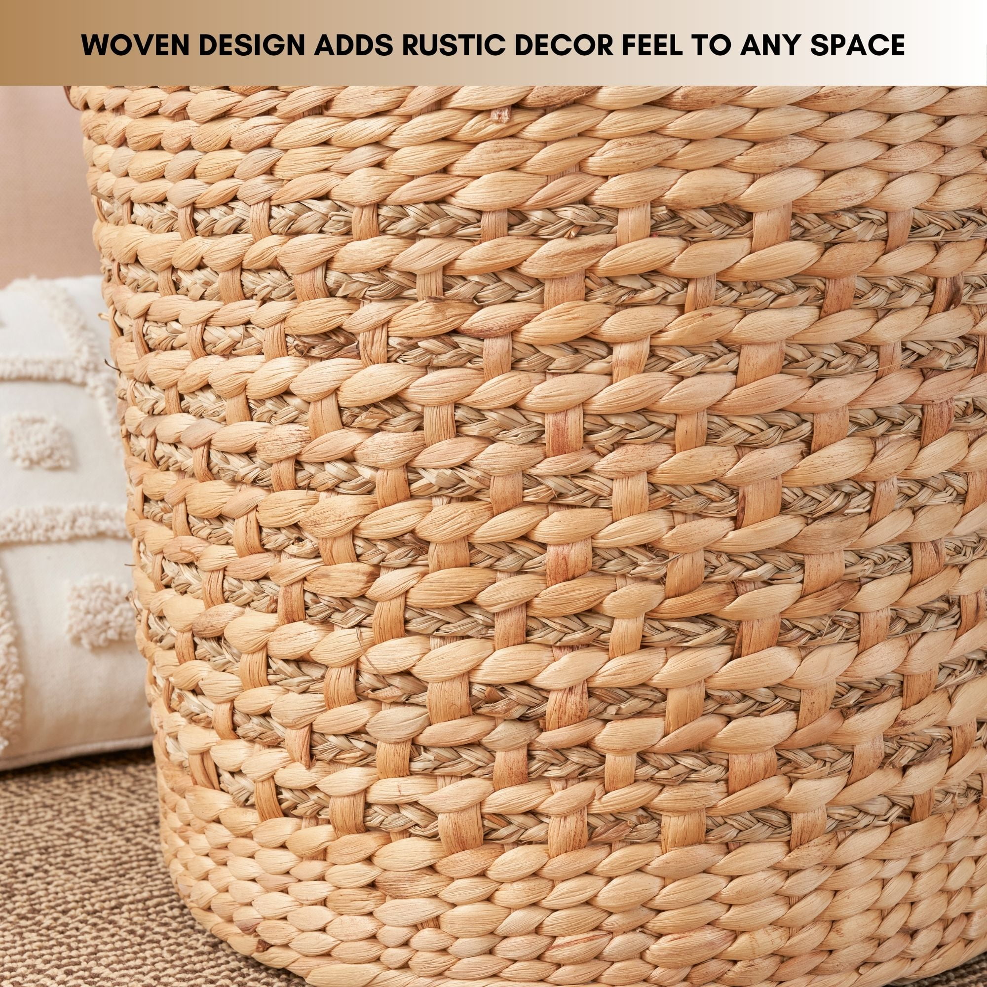 Maria Water Hyacinth Woven Round Multi Use Brown Storage Basket - Large