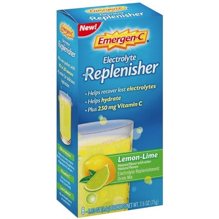 4 Pack - Emergen-C Electrolyte Replenisher  Drink Mix with 250mg Vitamin C, Lemon Lime Flavor 8