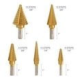 thumbnail image 2 of Step Drill Bit Set, 6 Pcs Titanium High Speed Steel Unibit Drill Bits, Stepped Up Bits & Automatic Center Punch for Sheet Metal, DIY Lovers with Aluminum Case, Total 50 Sizes for Multiple Hole, 2 of 9
