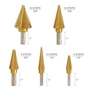Step Drill Bit Set, 6 Pcs Titanium High Speed Steel Unibit Drill Bits, Stepped Up Bits & Automatic Center Punch for Sheet Metal, DIY Lovers with Aluminum Case, Total 50 Sizes for Multiple Hole