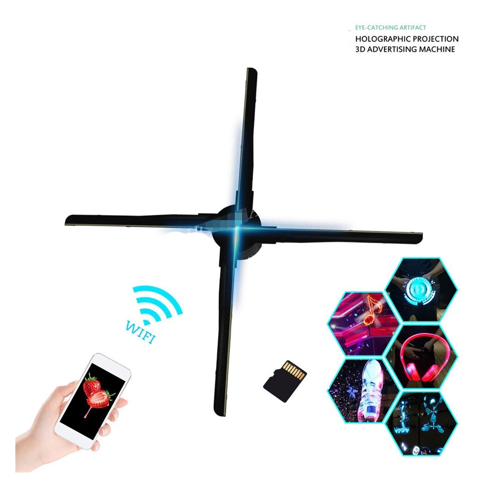 3D Holographic Projector Light Upgraded 638Leds Wifi Hologram Player LED Display Fan Advertising Light APP Control Logo ,Holographic Video Projector