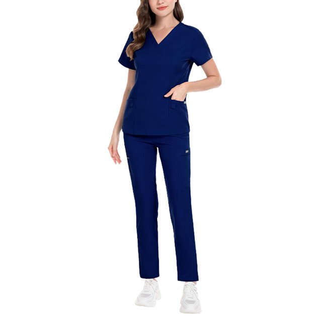 Conjunto de uniforme de enfermería Yuyangstore trajes de trabajo ropa de trabajo profesional pantalones de enfermera Azul oscuro L