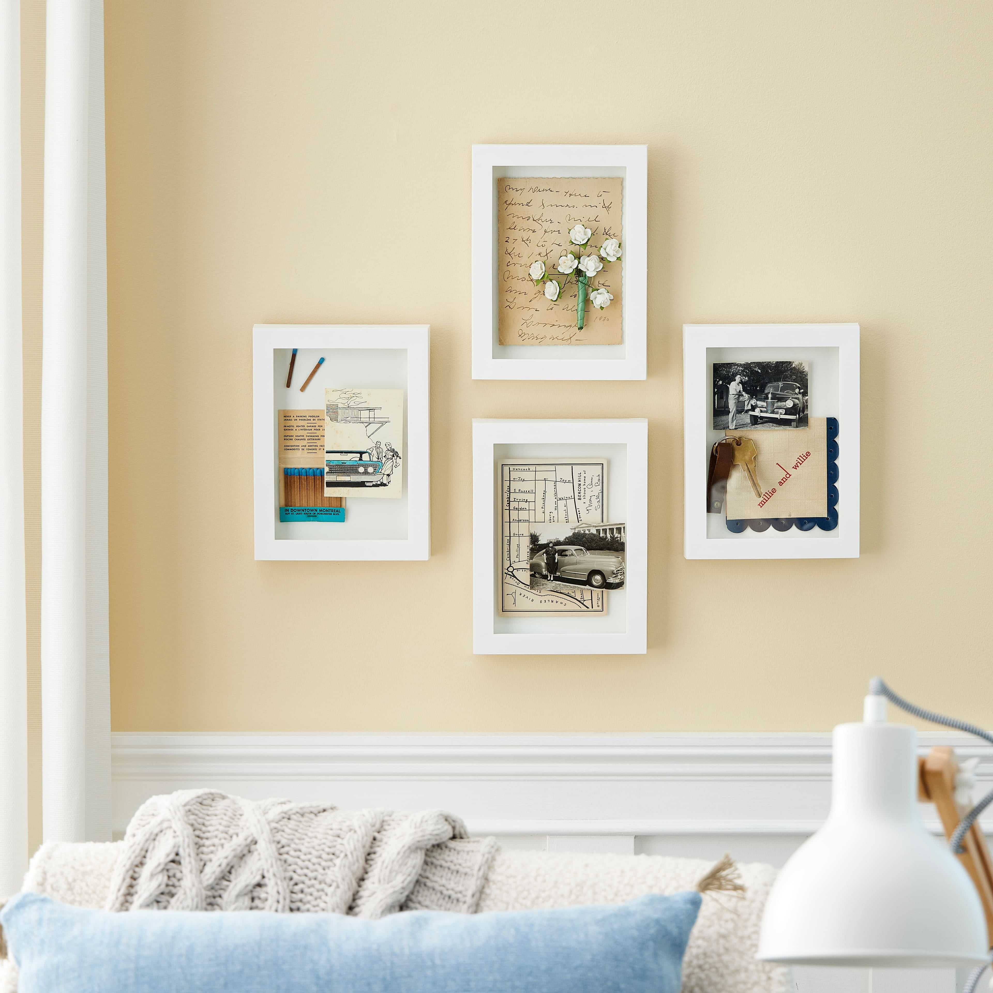 Studio Decor 5" x 7" White Shadow Box - Memory Box Display Case for Keepsakes, Mementos, and Memorabilia - 4-Pack