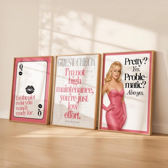 Pink Wall Art Feminine Girls Bedroom Decor Glam Quote Pink Aesthetic Art Set 3 Unframed Paper Print 8x12
