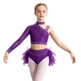 thumbnail image 7 of iiniim Girls Hip Hop Jazz Dance Outfits Rhinestones Crop Top and Ruffles Feather Skirt Set Purple 14, 7 of 7