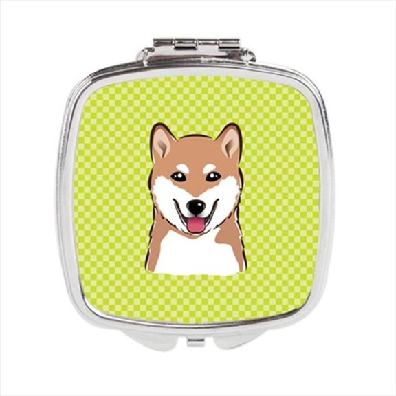 Carolines Treasures  Checkerboard Lime Green Shiba Inu Compact Mirror - 2.75 x 3 x .3 In.
