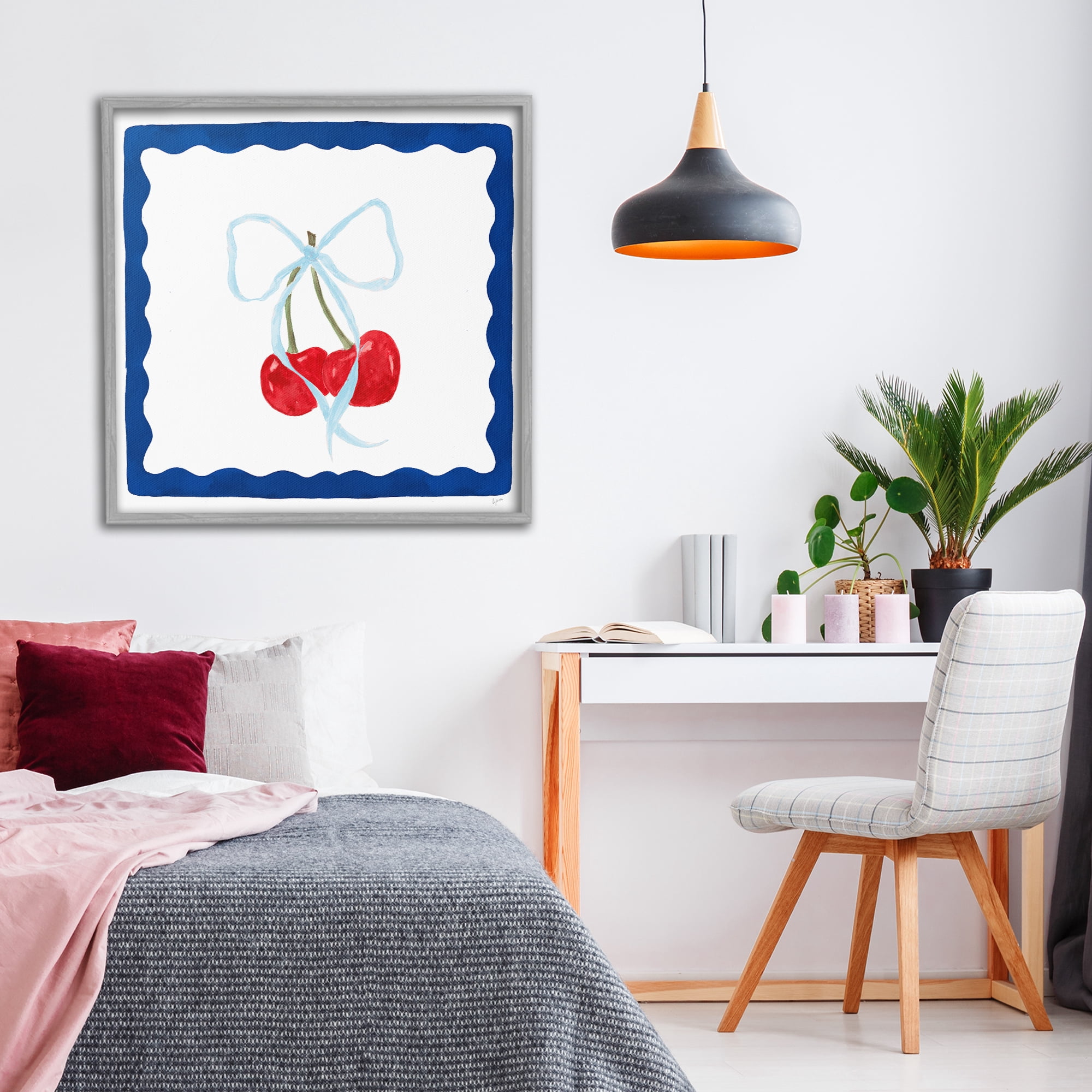 Stupell Industries Summer Bordered Cherries Gray Framed Giclee Art, design by Lucille Price