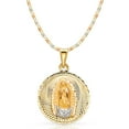 thumbnail image 1 of 14K Tri Color Gold Diamond Cut Our Lady of Guadalupe Stamp Charm Pendant with 2.6mm Valentino Star Diamond Cut Chain Necklace - 18", 1 of 6