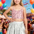thumbnail image 2 of AWZXDE Childrens Adjustable Elastic Band Sequined Navel Exposing Top For Carnival Party And Kids Tops Apparel Pink,5-7 Years, 2 of 4