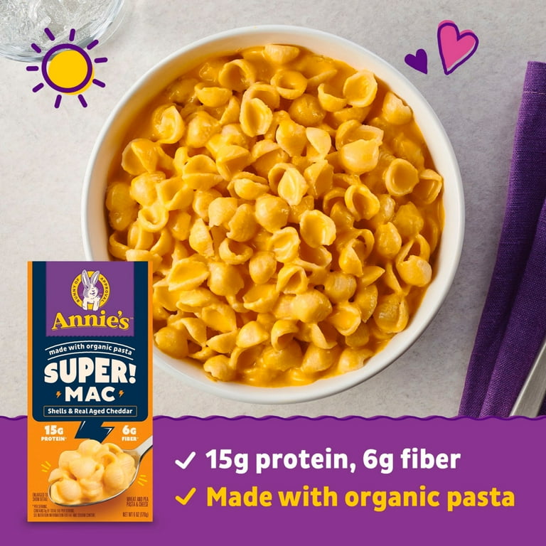 6 pack) Annie's Super! Mac, Macaroni And Cheese, Shells and Real