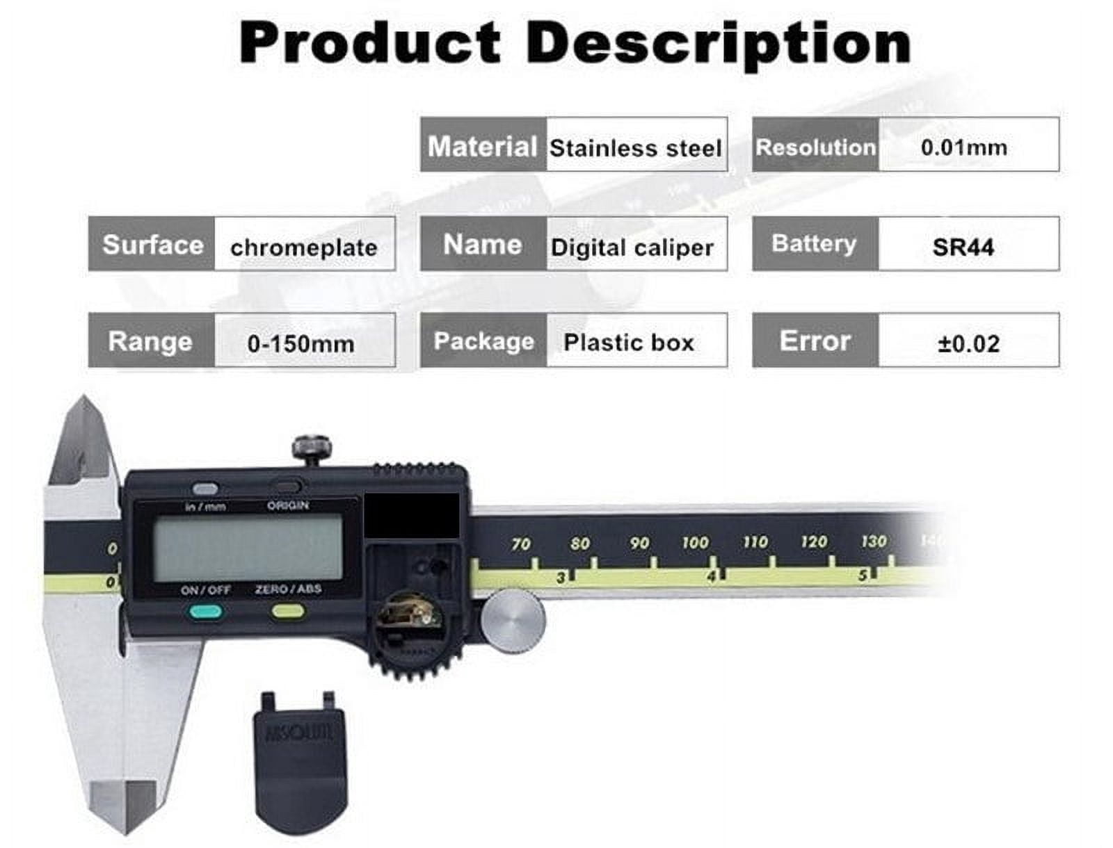 Calipers 500-196-20 Digital Caliper Stainless Steel Metric 6"Inch 0-150mm Range-0.001" Accuracy 0.0005" ,Easy to Operate